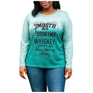 Womens Large Top Smooth As Tennessee Whiskey Graphic Long Sleeve Teal Ombre